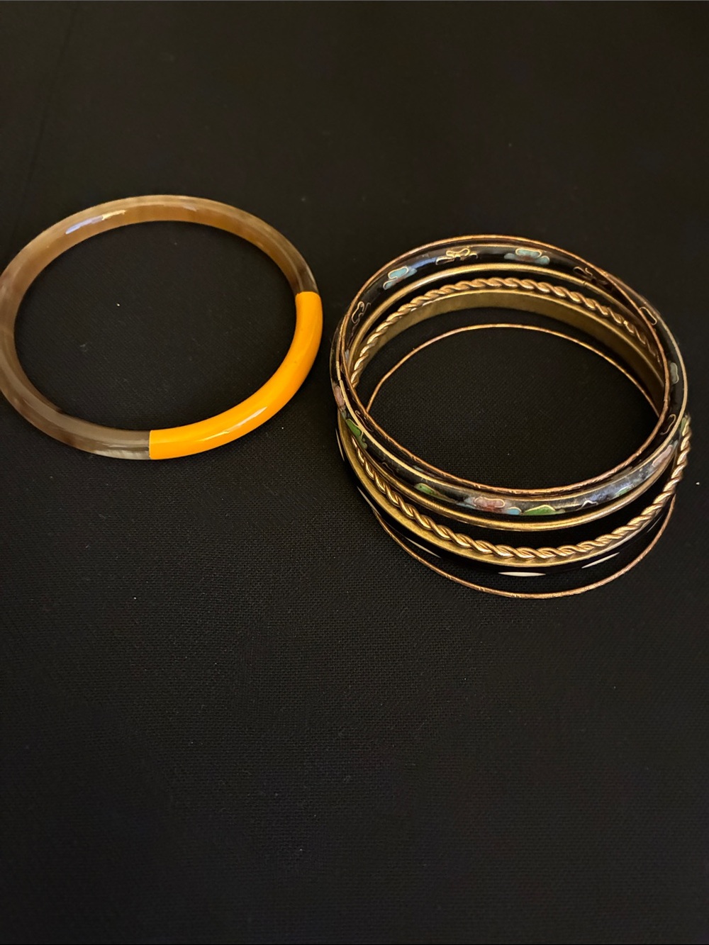 Orange Accent Resin Bangle & Gold-Tone Mixed Metal Bangle Set